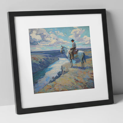 Canyon River Vantage western horse art print in black frame