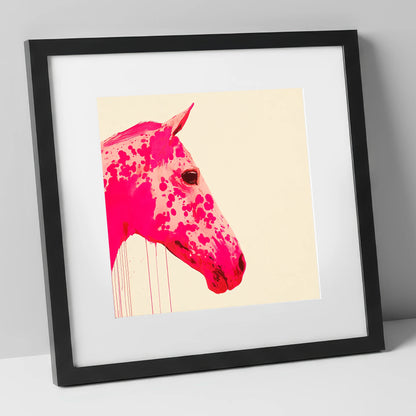 Vibrant Magenta Profile horse portrait art print in black frame