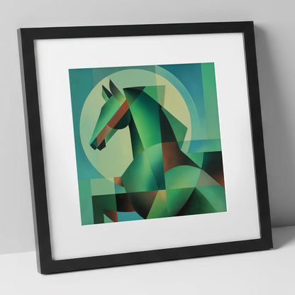 Geometric Emerald Profile horse portrait art print in black frame