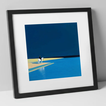 Edge of the Azure beach horse art print in black frame