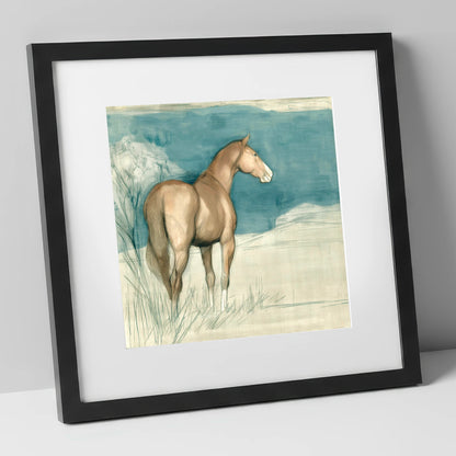 The Quiet Glance horse portrait art print in black frame
