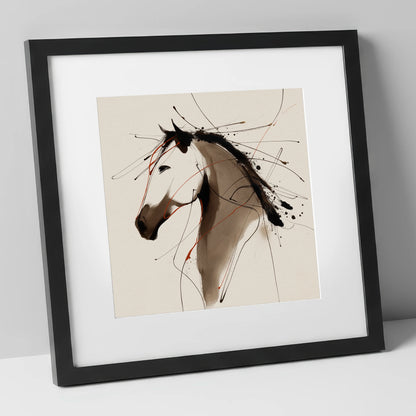 Dynamic Sepia Profile horse portrait art print in black frame