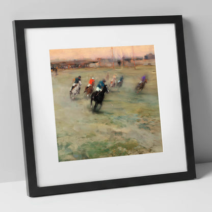The Heat of the Chukka polo horse art print in black frame