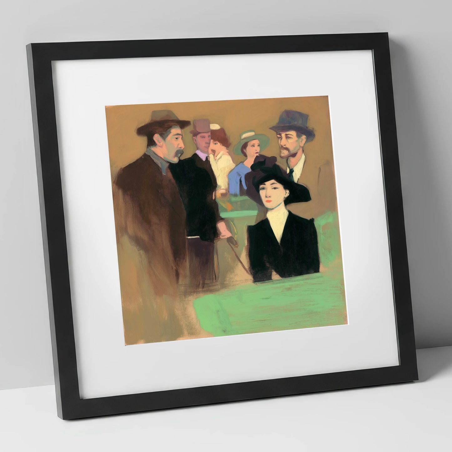 The Racing Crowd racing horse art print in black frame