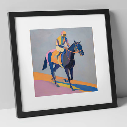 Colours To The Post racing horse art print in black frame