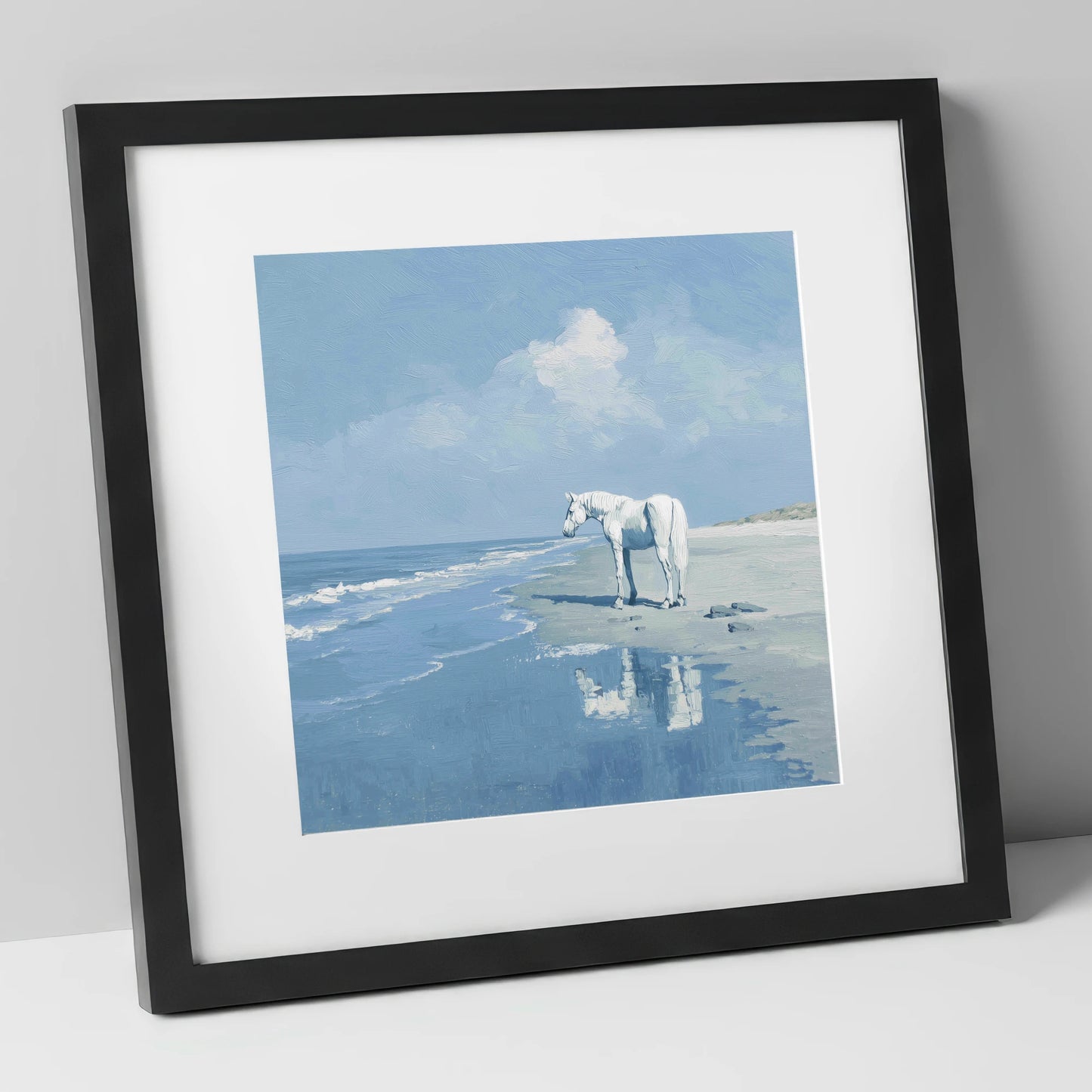 Reflections at Ebb Tide horse landscape art print in black frame