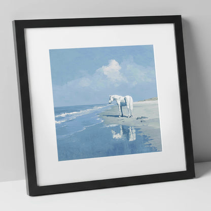 Reflections at Ebb Tide horse landscape art print in black frame