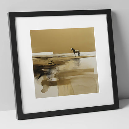Solitary Horizon horse landscape art print in black frame