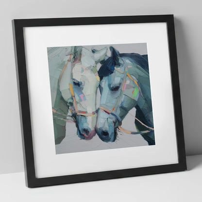 A Quiet Connection horse portrait art print in black frame