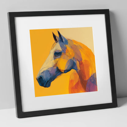 Vibrant Cobalt Contour horse portrait art print in black frame