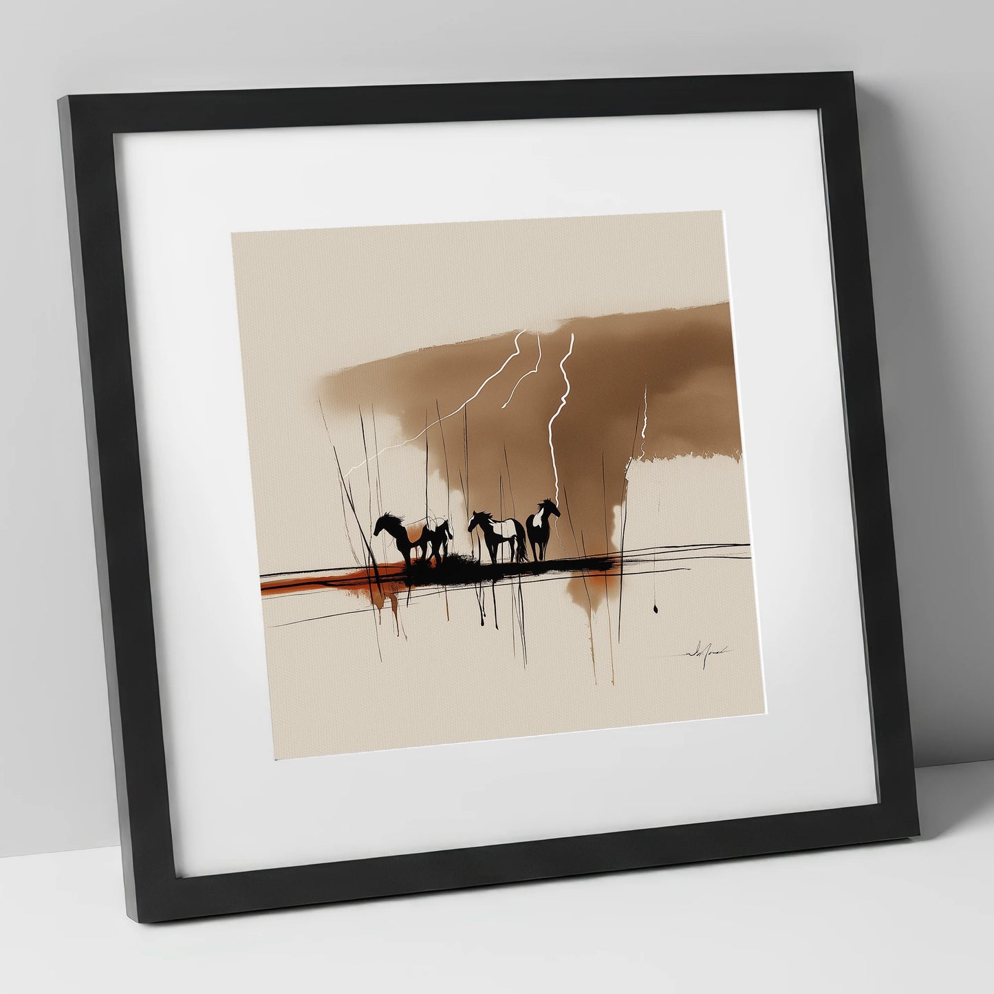 Thunder Over the Plains wild horses art print in black frame