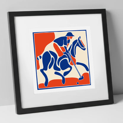 The Decisive Strike polo horse art print in black frame