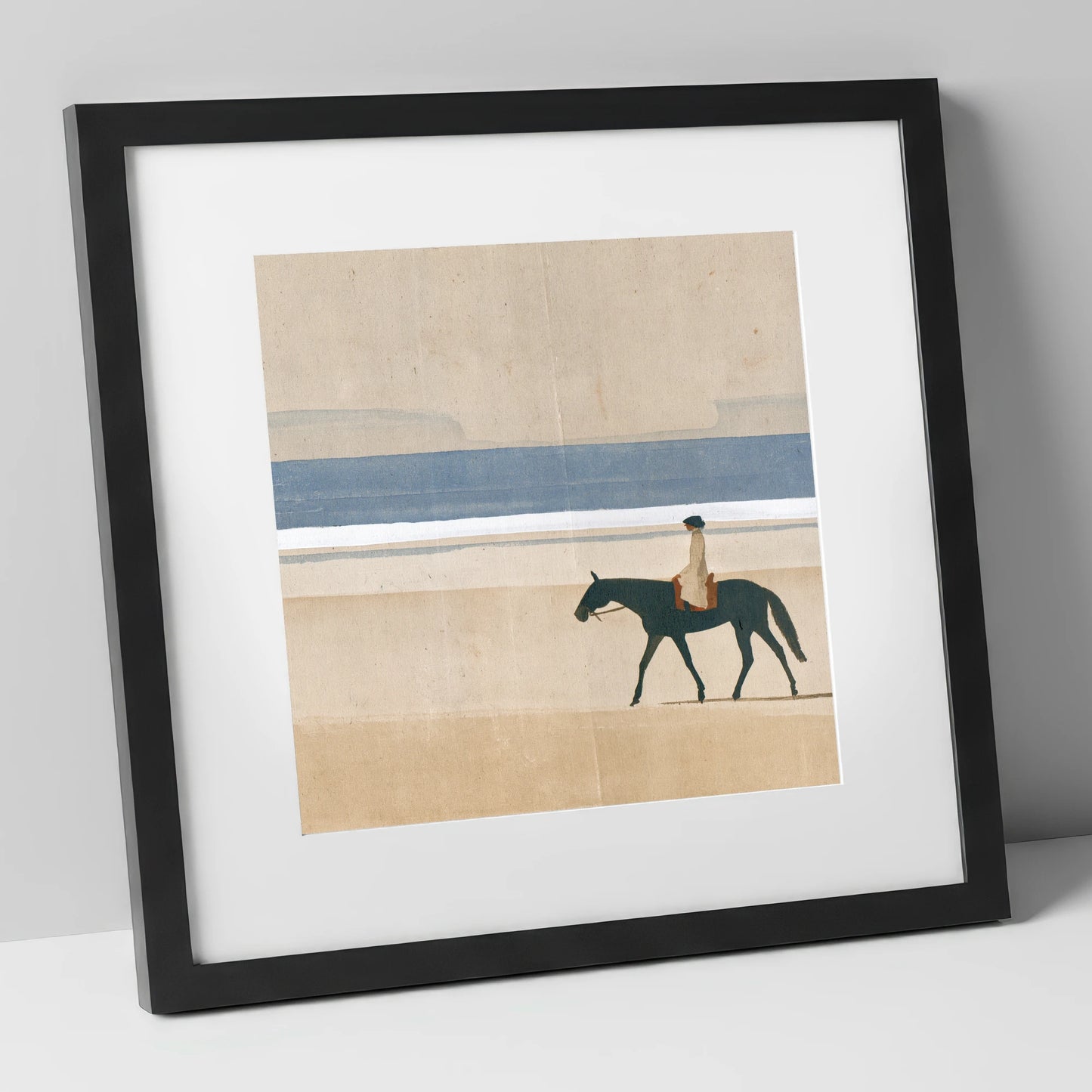 Tide Line Tranquillity beach horse art print in black frame