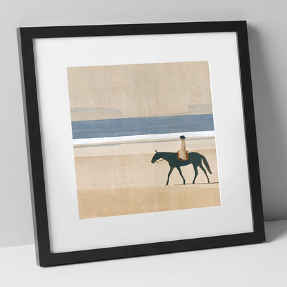 Tide Line Tranquillity beach horse art print in black frame
