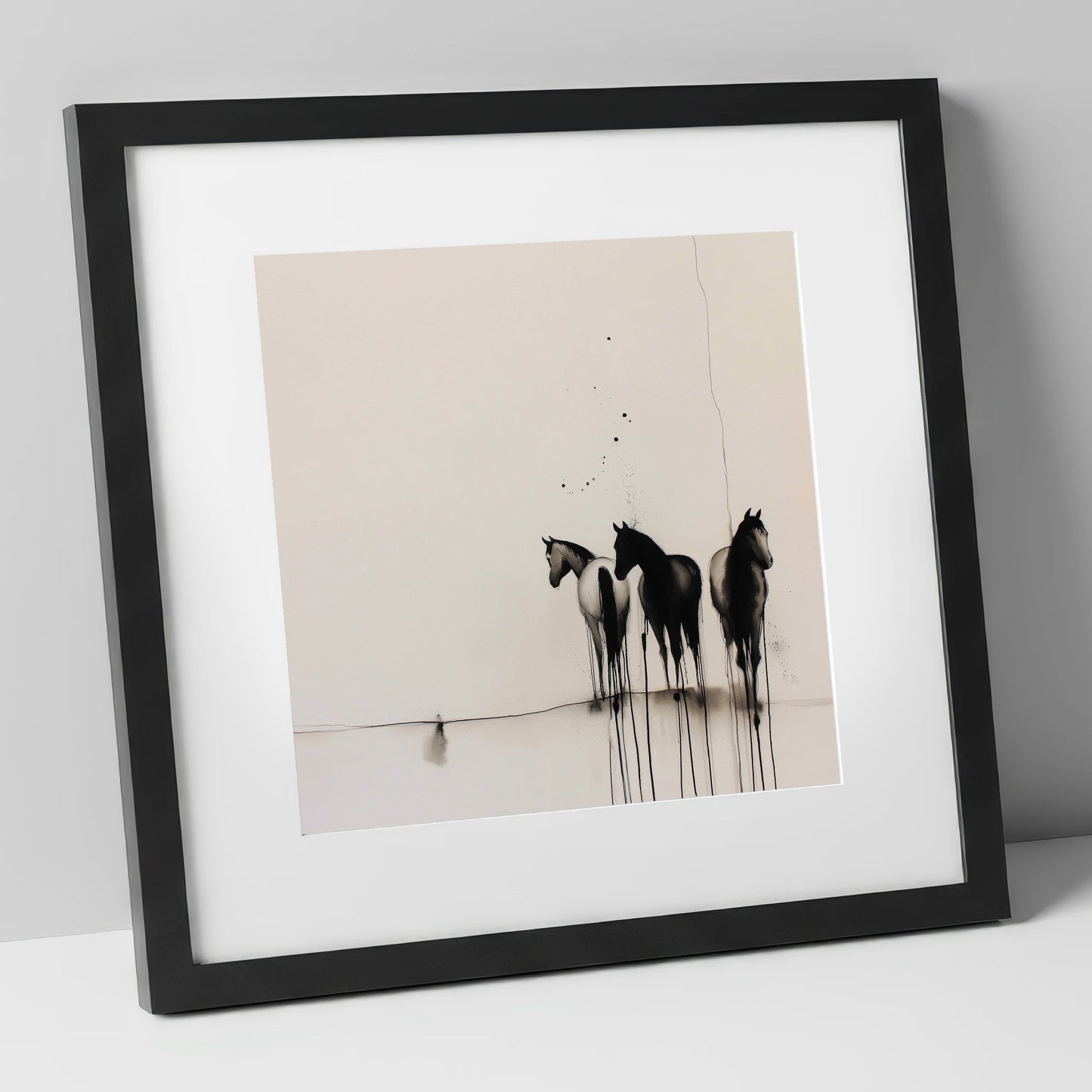 Three Silent Silhouettes horse landscape art print in black frame