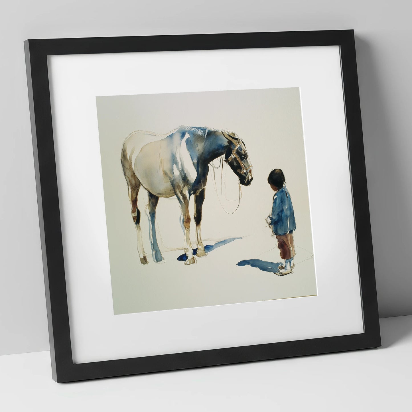 Silent Accord horse & rider art print in black frame
