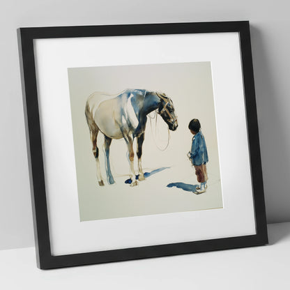 Silent Accord horse & rider art print in black frame