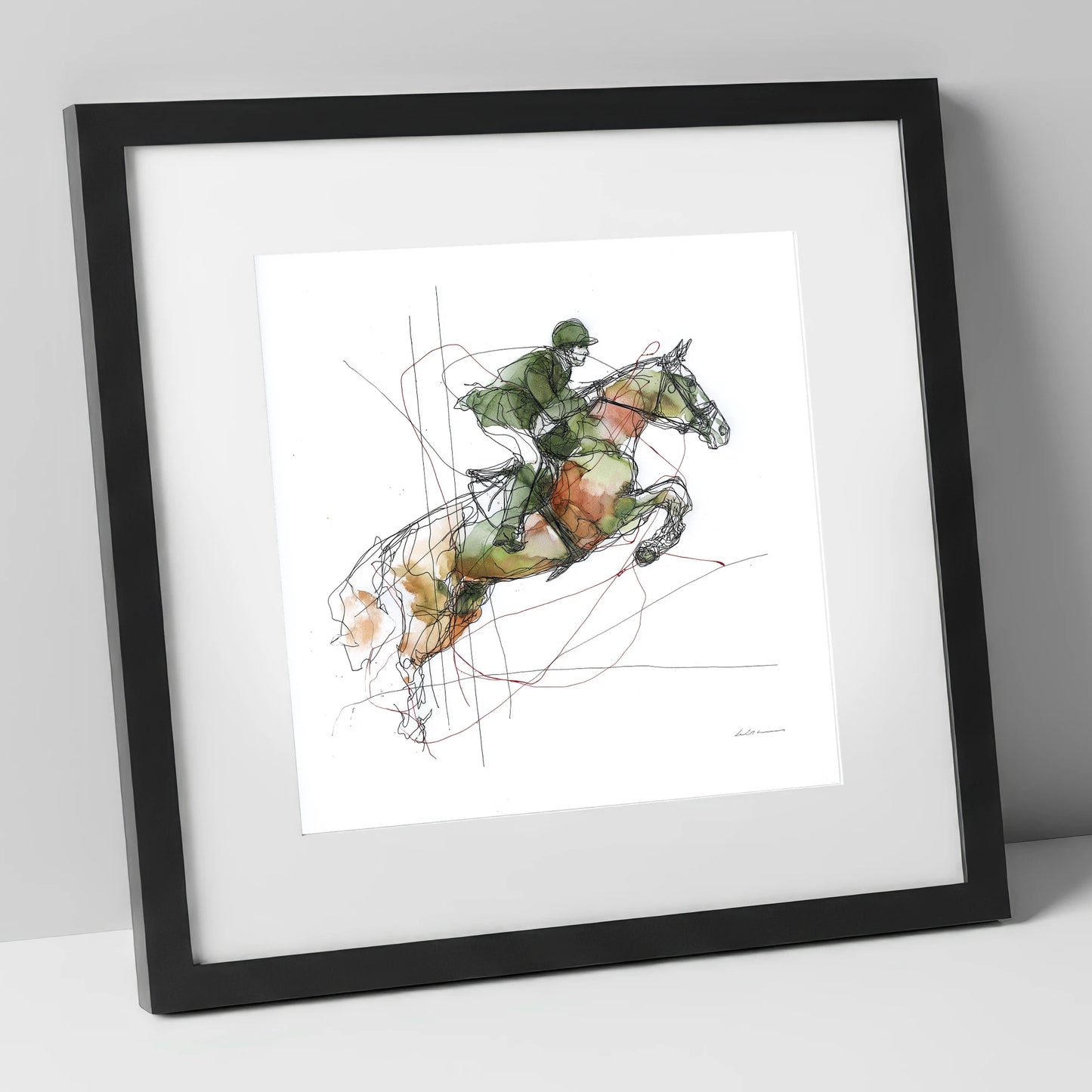 Dynamic Bascule show jumping horse art print in black frame