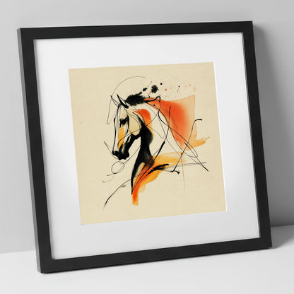Dynamic Amber Silhouette horse breed art print in black frame