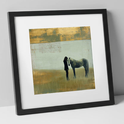 Silent Understanding horse & rider art print in black frame