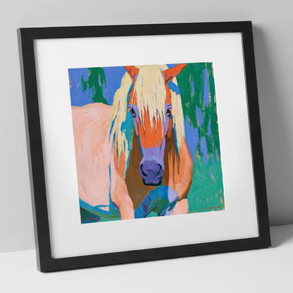 Vibrant Haflinger Horse Portrait horse breed art print in black frame