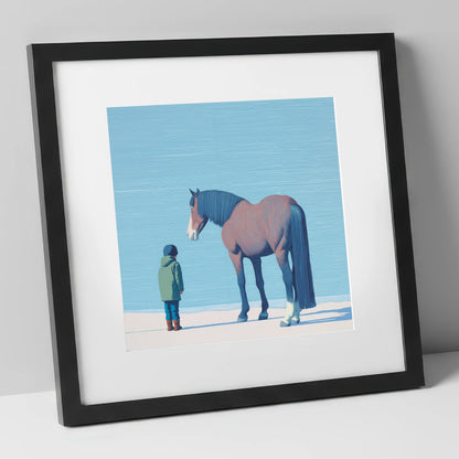A Quiet Understanding horse & rider art print in black frame
