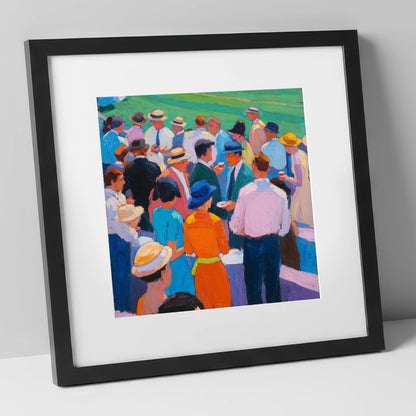 Colours of the Enclosure racing horse art print in black frame
