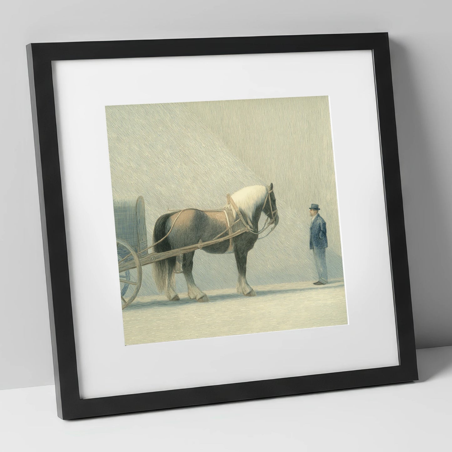 A Shared Resolve working horse art print in black frame