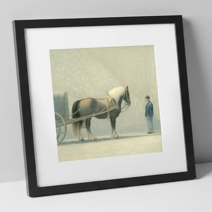 A Shared Resolve working horse art print in black frame