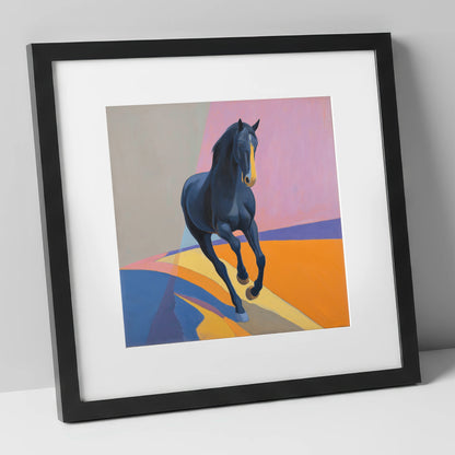 Midnight Cadence in Colour horse breed art print in black frame