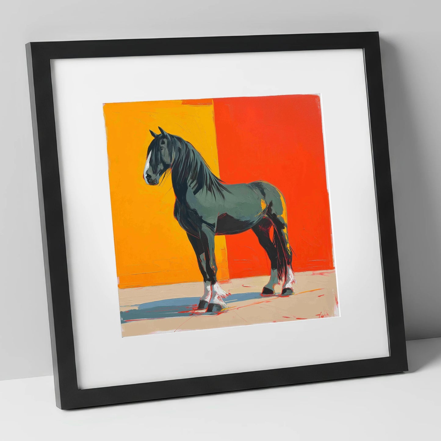Vibrant Shire Portrait horse breed art print in black frame