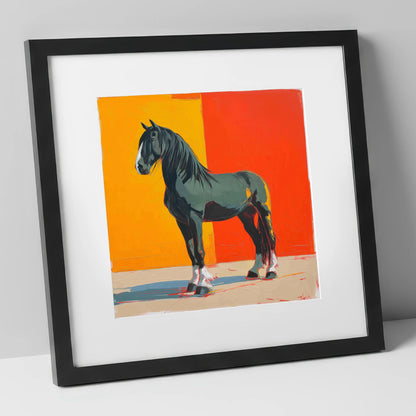Vibrant Shire Portrait horse breed art print in black frame