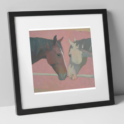 Quiet Companions horse portrait art print in black frame
