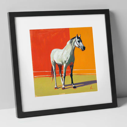Radiance In Grey horse breed art print in black frame