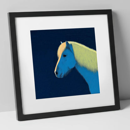 Electric Blue Profile horse breed art print in black frame
