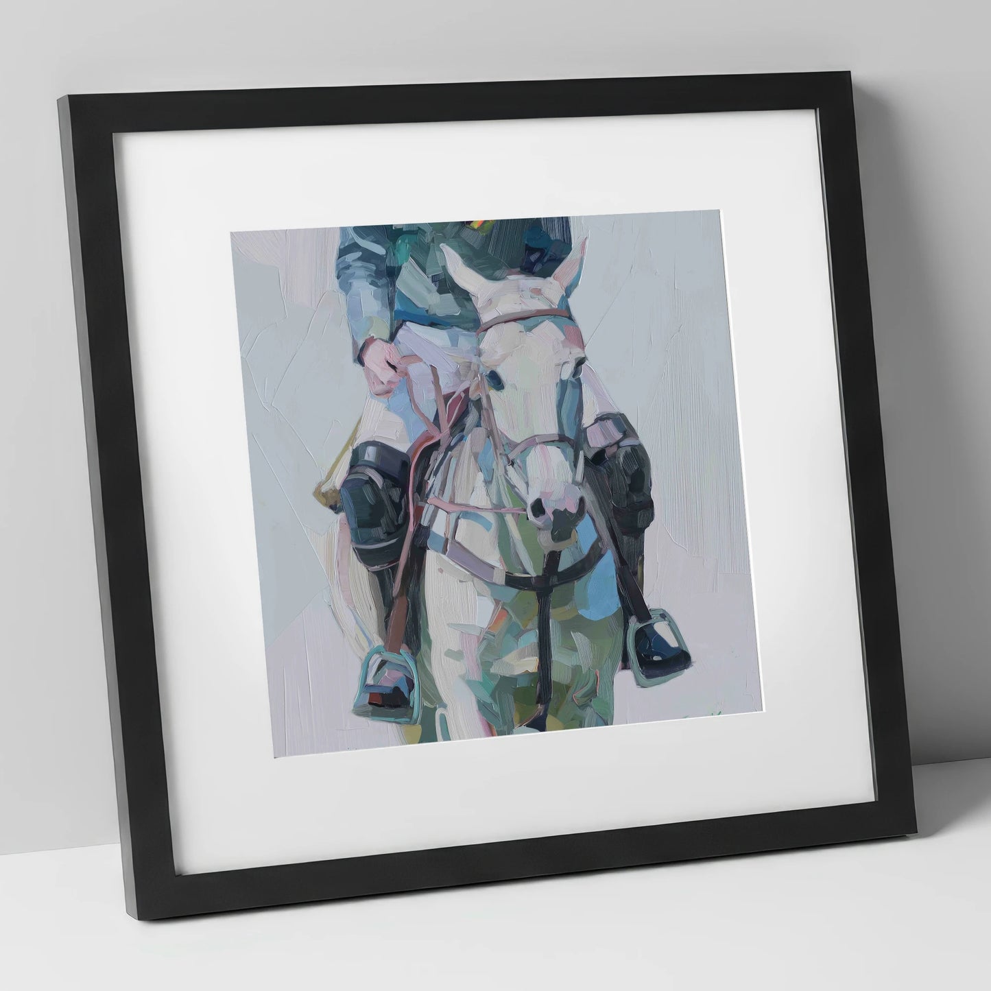 Quiet Before the Chukka polo horse art print in black frame
