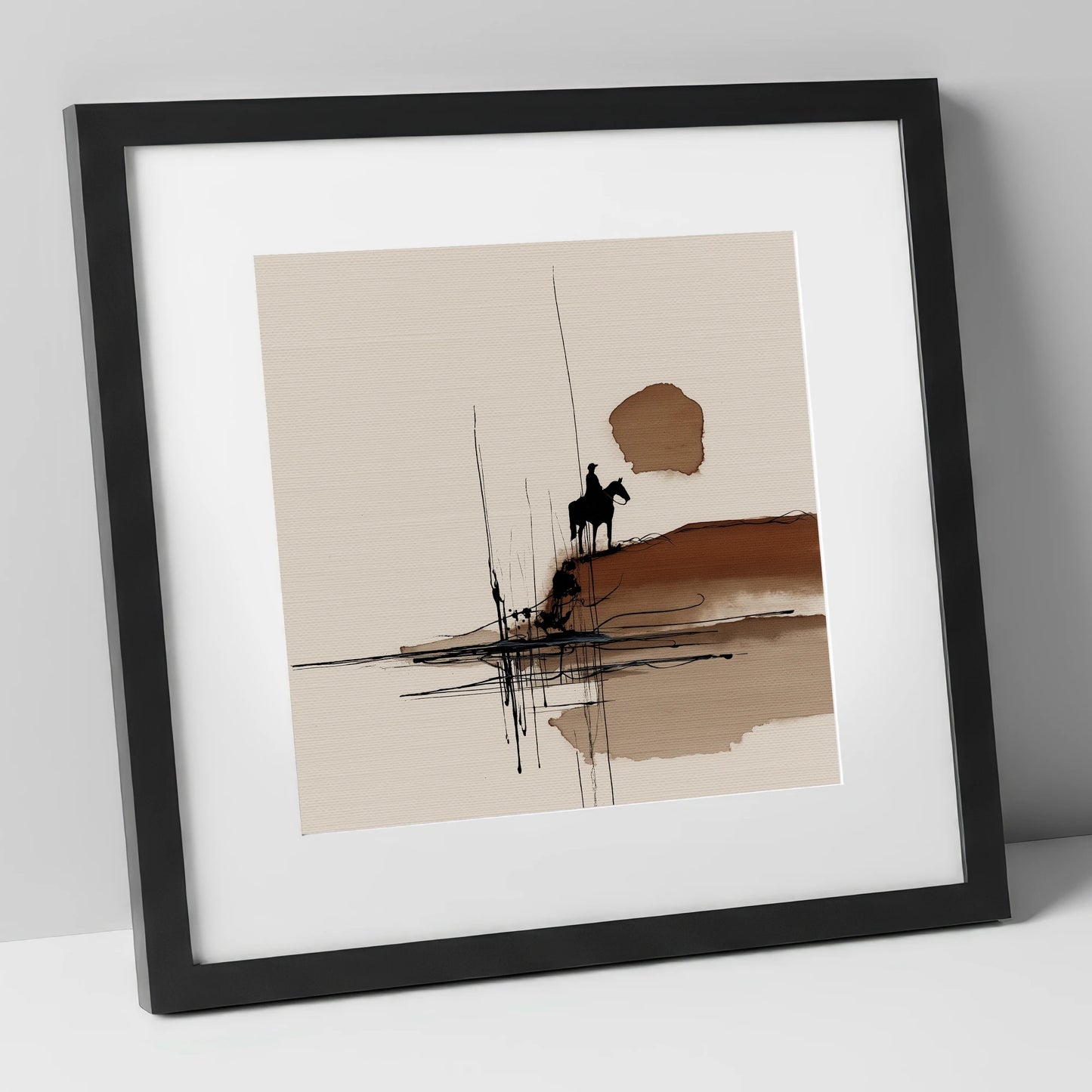 The Quiet Horizon western horse art print in black frame