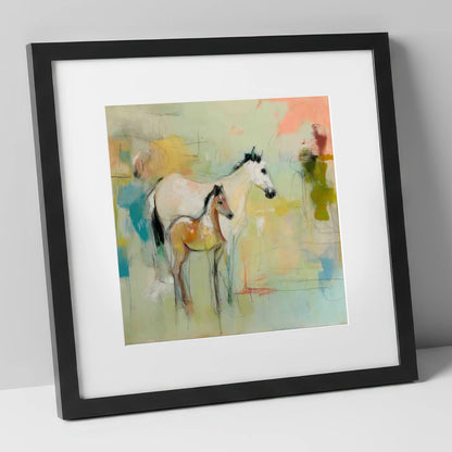 Ethereal Mare and Foal mare & foal art print in black frame