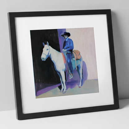 The Indigo Rider western horse art print in black frame