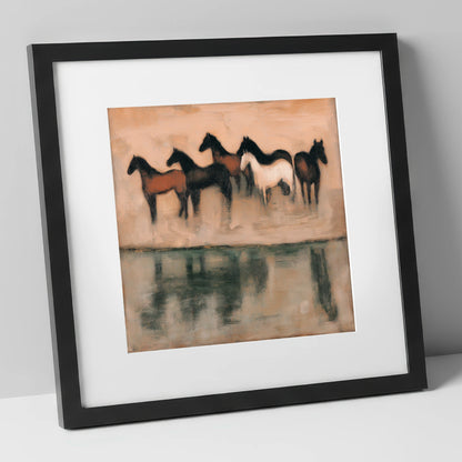 The Quiet Shallows wild horses art print in black frame