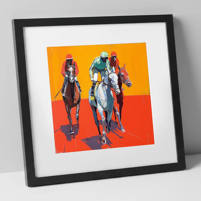 Heat of the Race racing horse art print in black frame