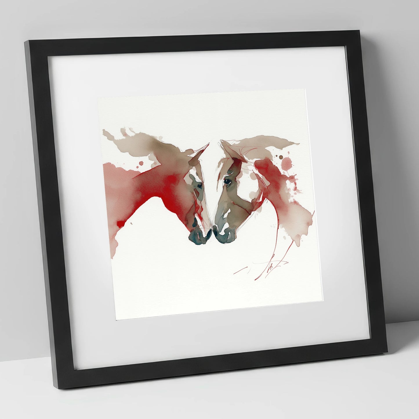 Crimson Connection horse portrait art print in black frame