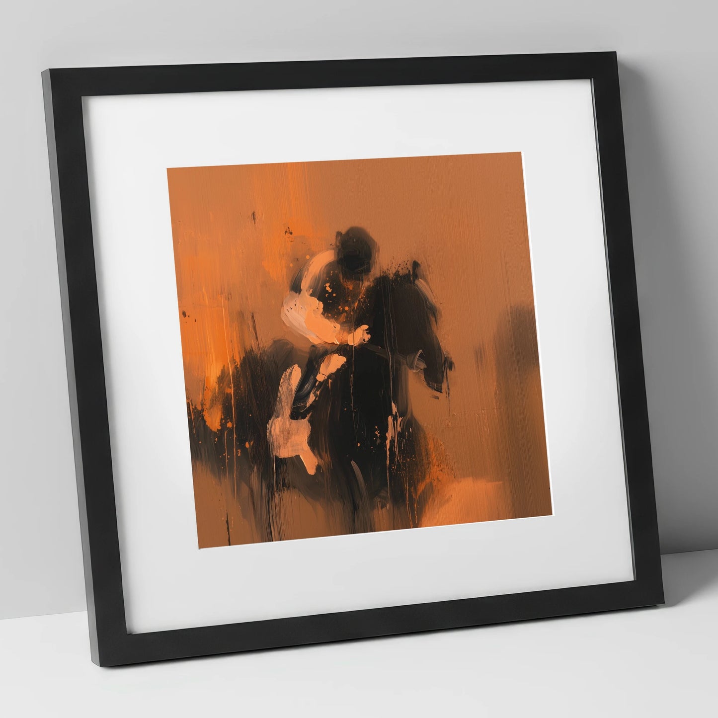 Through the Amber Dust racing horse art print in black frame