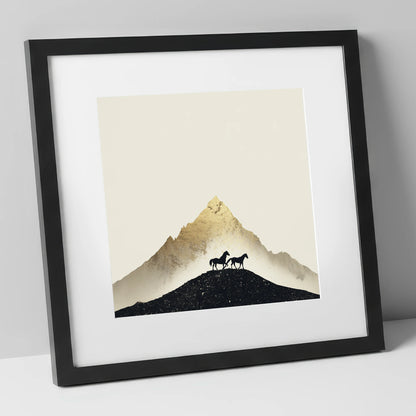 The Golden Trail horse landscape art print in black frame