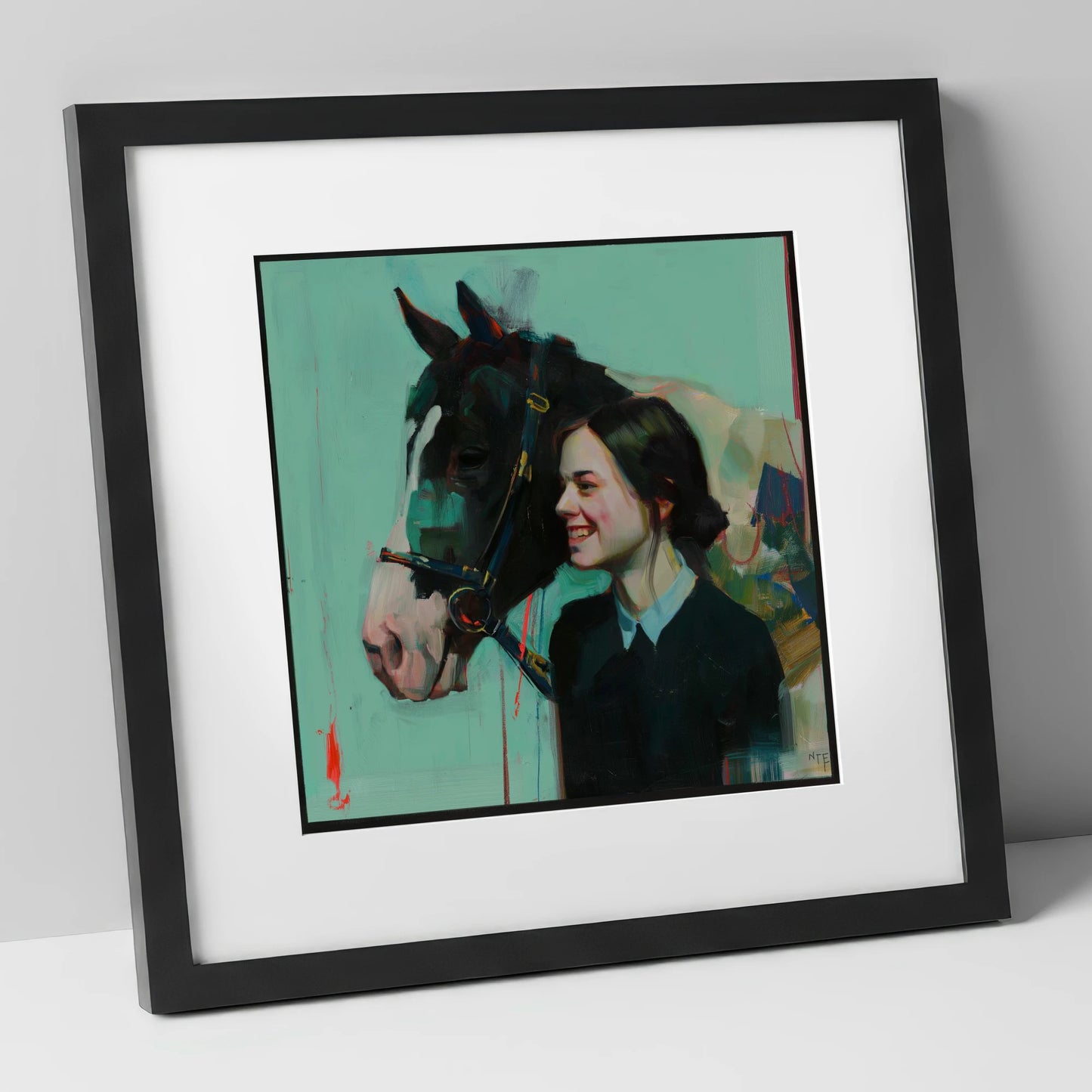 A Shared Understanding horse & rider art print in black frame