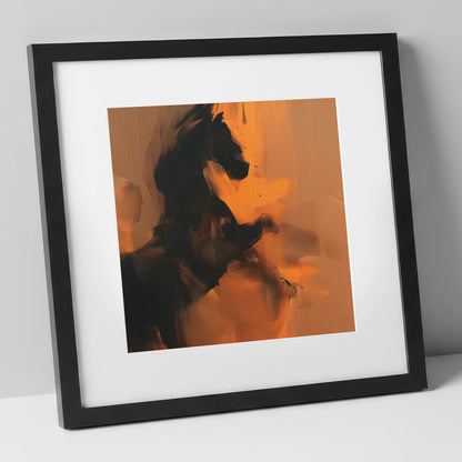 Amber Equine Silhouette horse portrait art print in black frame