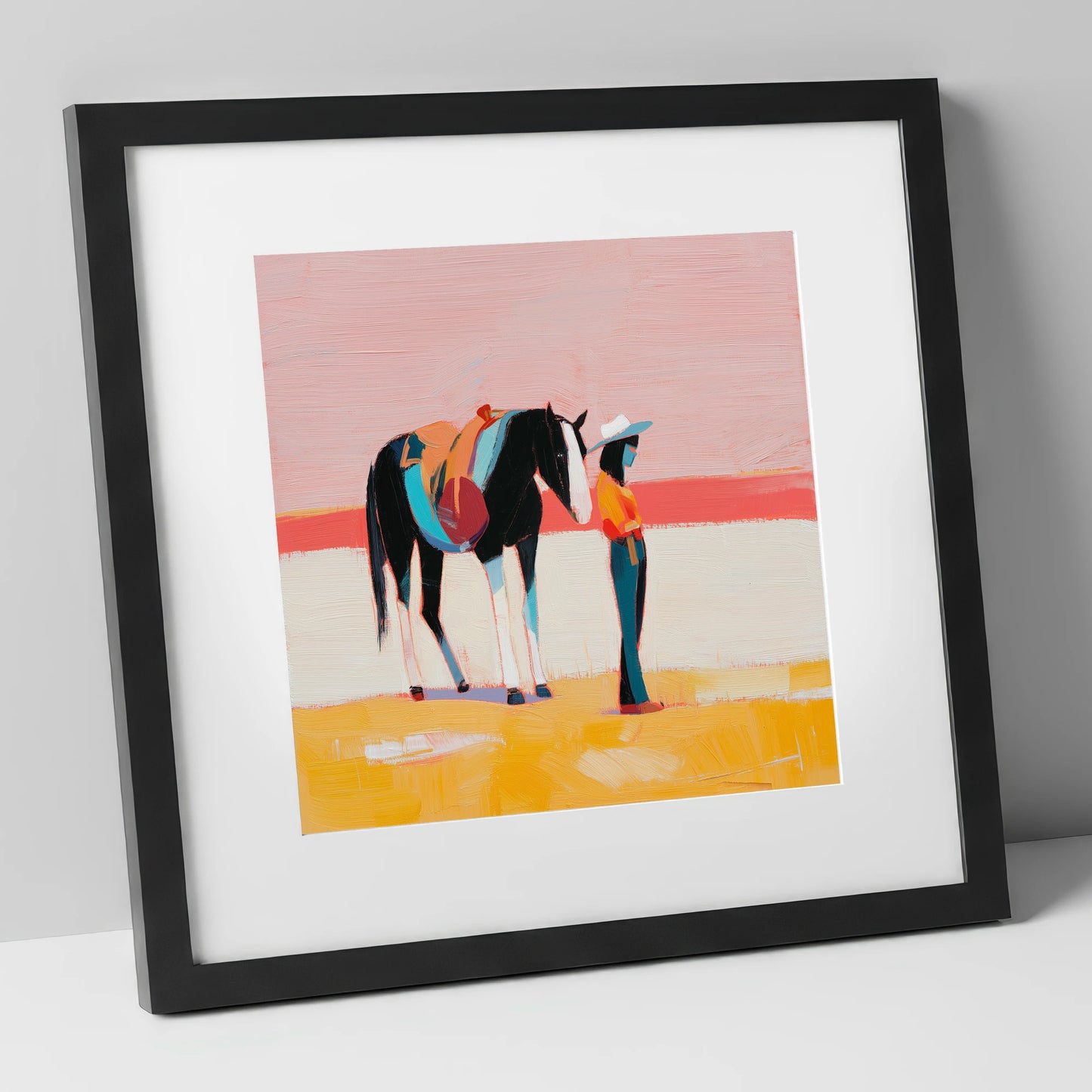 Painted Desert Rider western horse art print in black frame