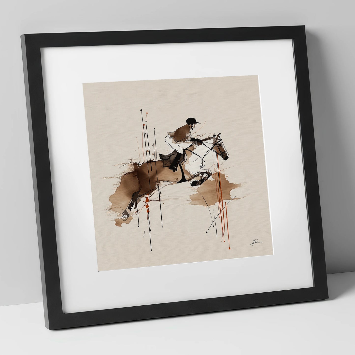 Airborne Momentum show jumping horse art print in black frame