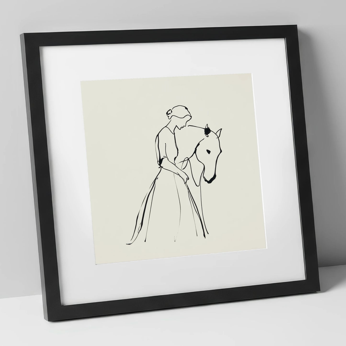 Elegant Connection horse & rider art print in black frame