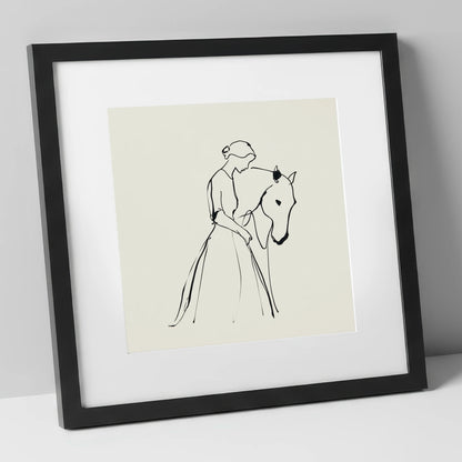 Elegant Connection horse & rider art print in black frame